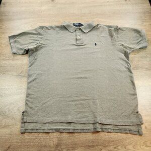Vintage Polo Ralph Lauren Pique Shirt Men's Large Heather Grey Made in USA 90s